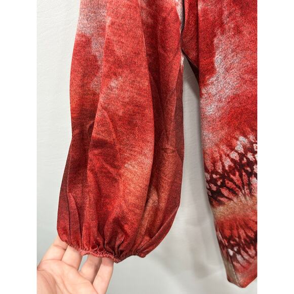 One World Womens Red Tie Dye Long Sleeve Tunic Top With Matching Scarf Size 2X - Picture 7 of 16